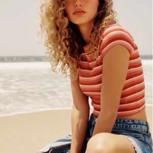 Reformation Red and White Striped Muse Tee